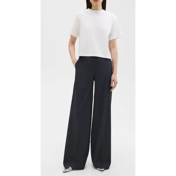 THEORY 62% Linen Blend Black  Pants Mid Rise Wide Leg Trousers Size 10 - Picture 1 of 16